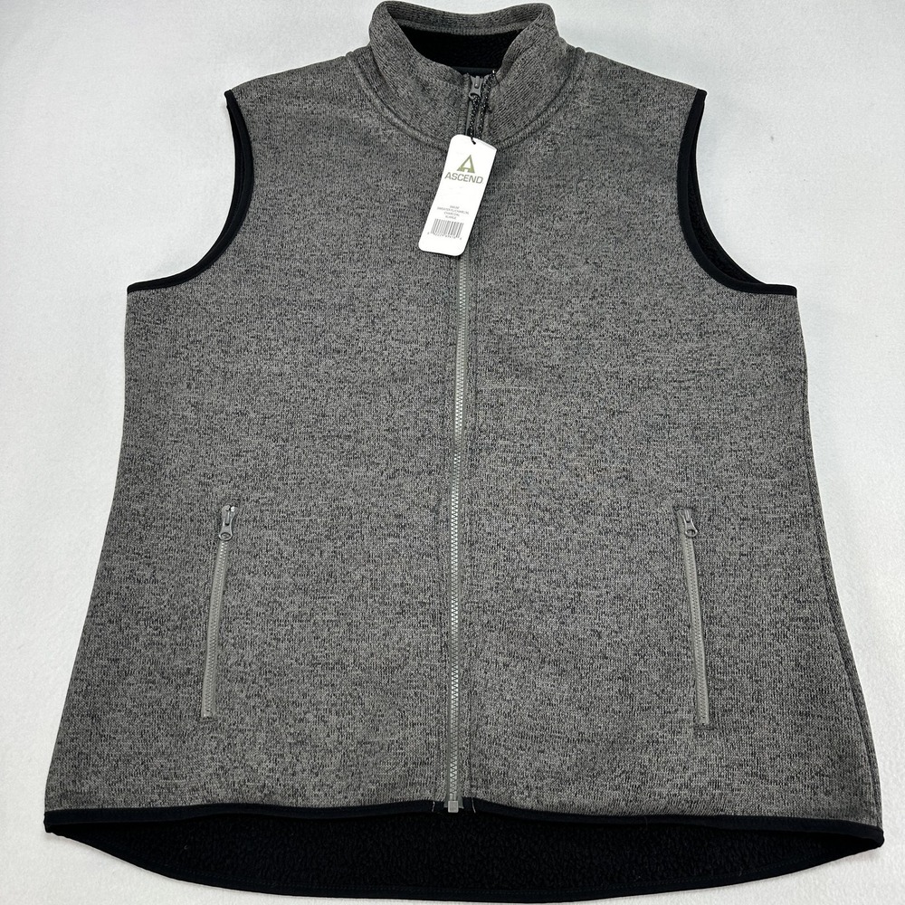 Ascend Vest Mens XL Gray Sweater Fleece Zip Pockets Insulated Outdoor Hiking